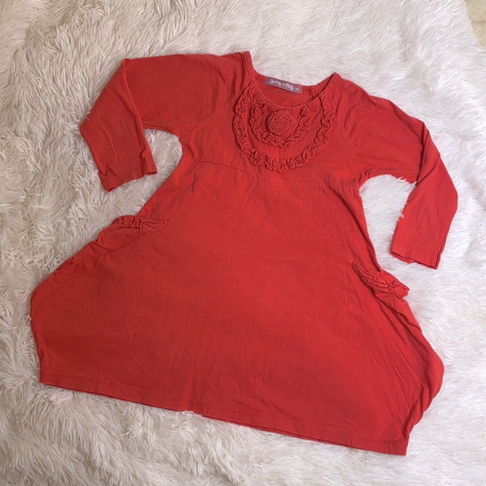 Jelly The Pug Coral Orange Long Sleeve Dress Girl's Size 6X